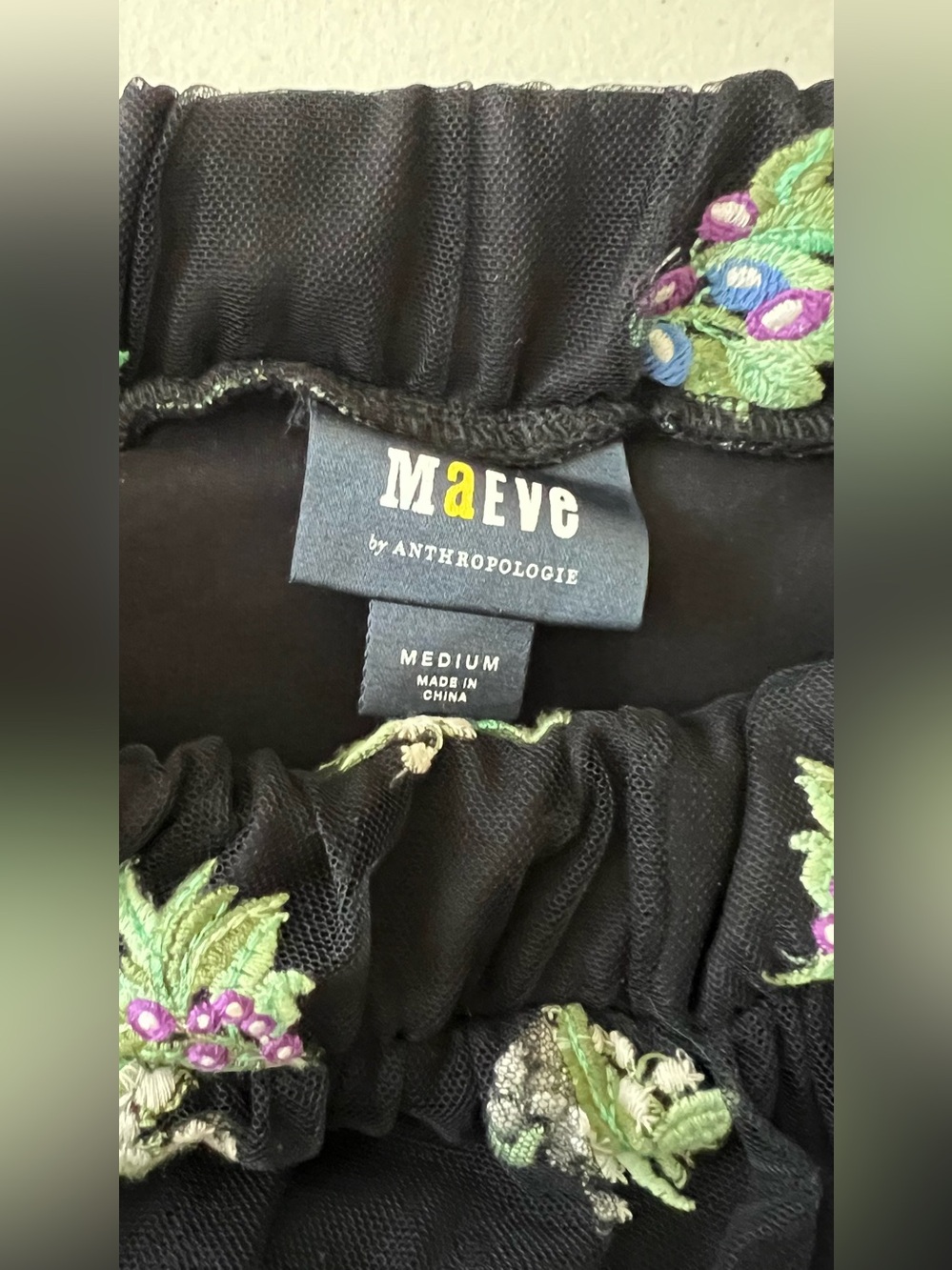 Maeve Anthropologie Sheer Embroidered Maxi Skirt Black Floral Tulle Size M - Picture 7 of 13